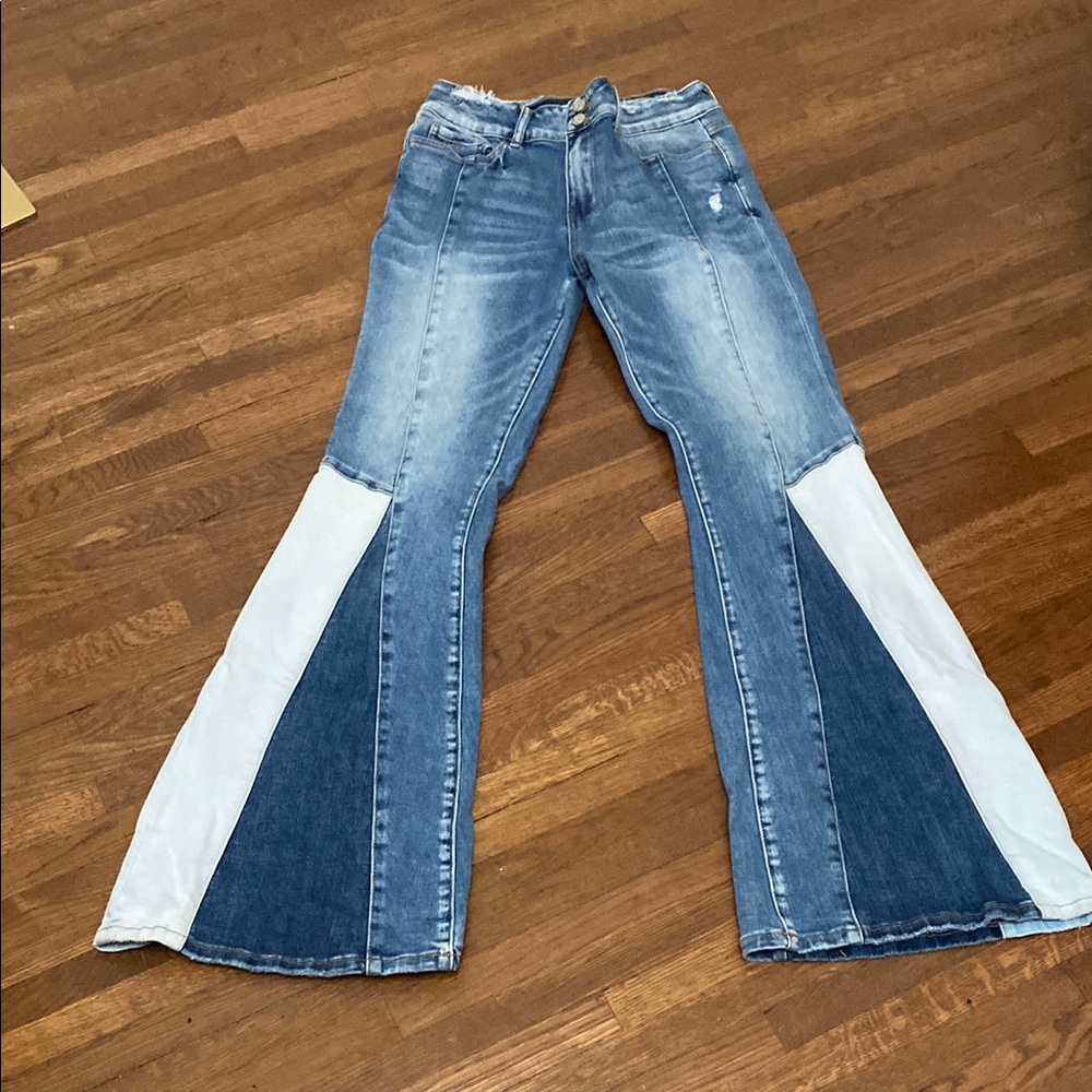 Stylish Blue and White Flare Jeans